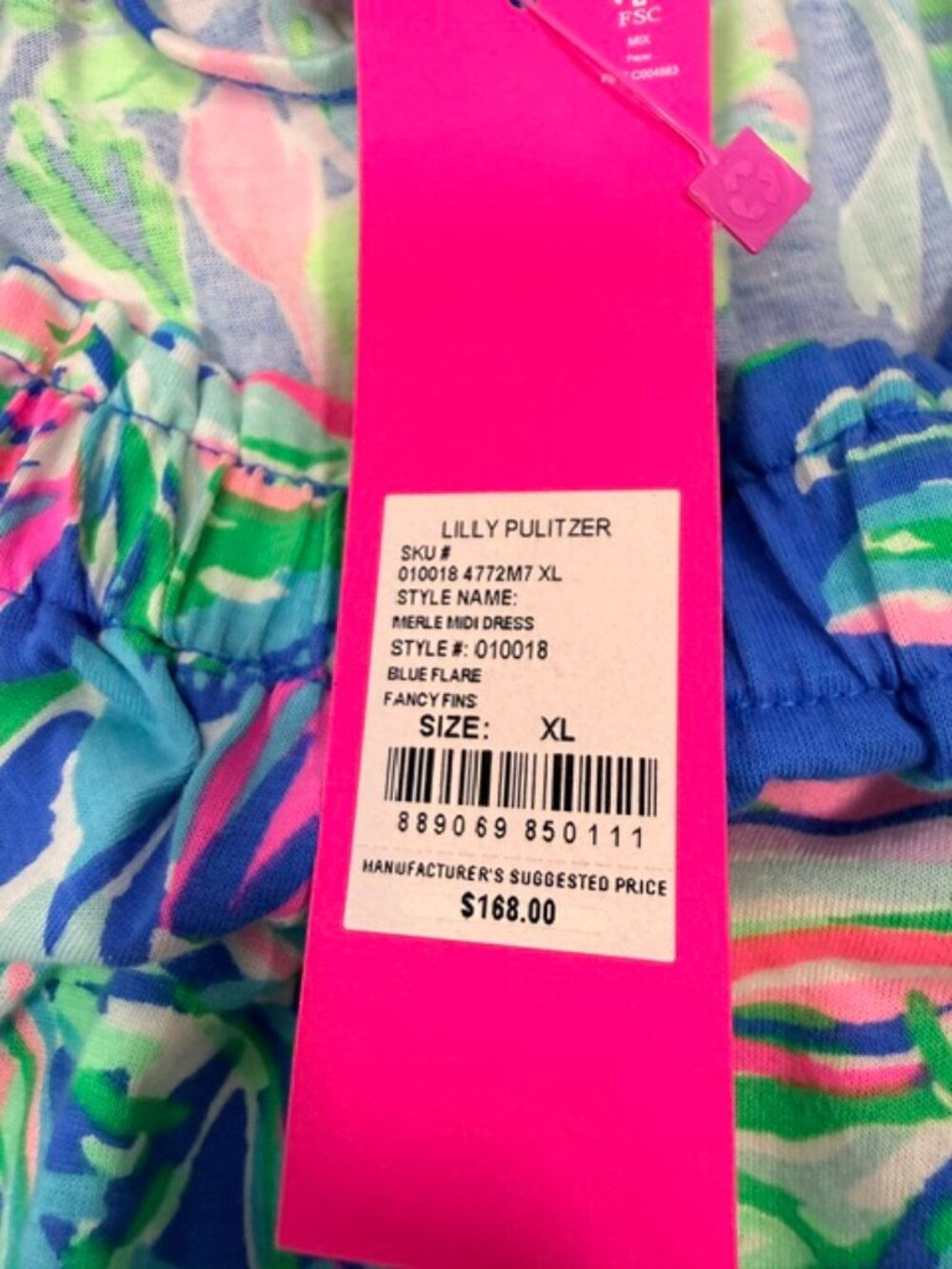 NWT Lilly Pulitzer Merle Off Shoulder Midi Dress Blue Fare Fancy Fins XL - Picture 11 of 11